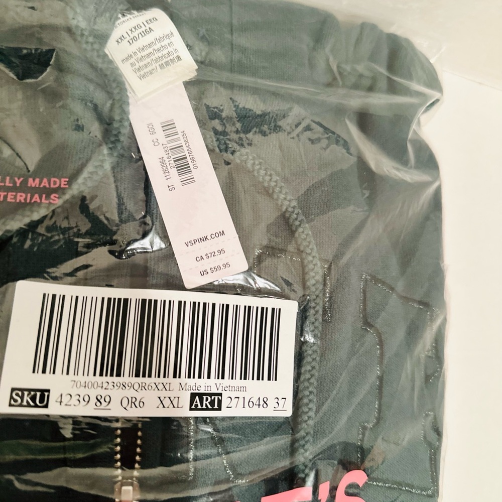 VS PINK NWT Deep Forest Ivy Fleece Campus Full-Zip Hoodie - Picture 4 of 7